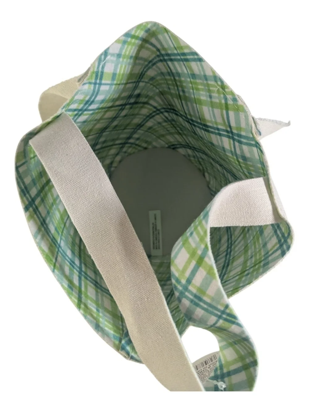Bunny FaceTreat Basket Cream Green Plaid Ears Cloth Canvas Like